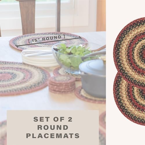 Homespice Highland Braided Placemats for Cabin Decor, Round 15" Set of 2