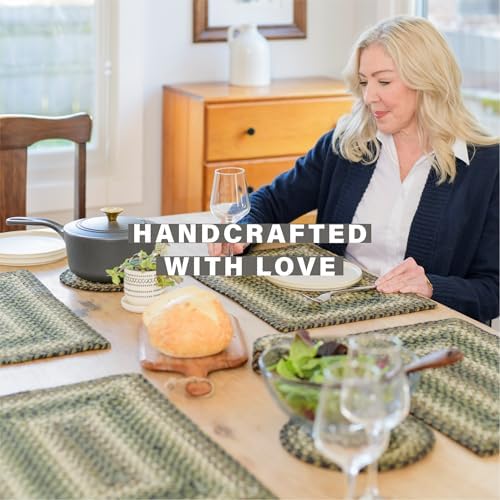 Homespice Pinecone Braided Placemats for Rustic Decor, Oval 13x19 Set of 4