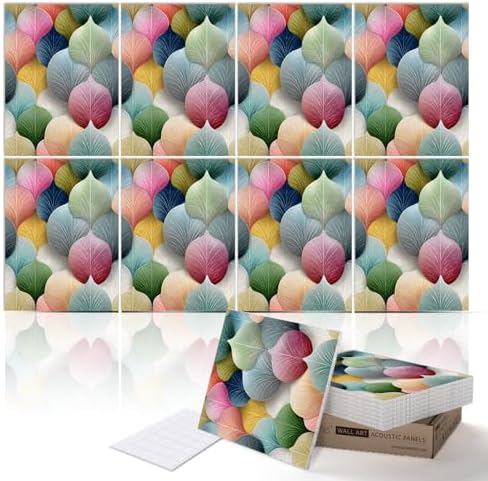 PINWELIFE® Acoustic Art Tiles – 8-Pack 12"x16" Sound Absorbing Panels, Seamless Wallpaper-Style Decorative Acoustic Wall Art, Echo Reduction for Home Studio/Office, Nano Tape Included