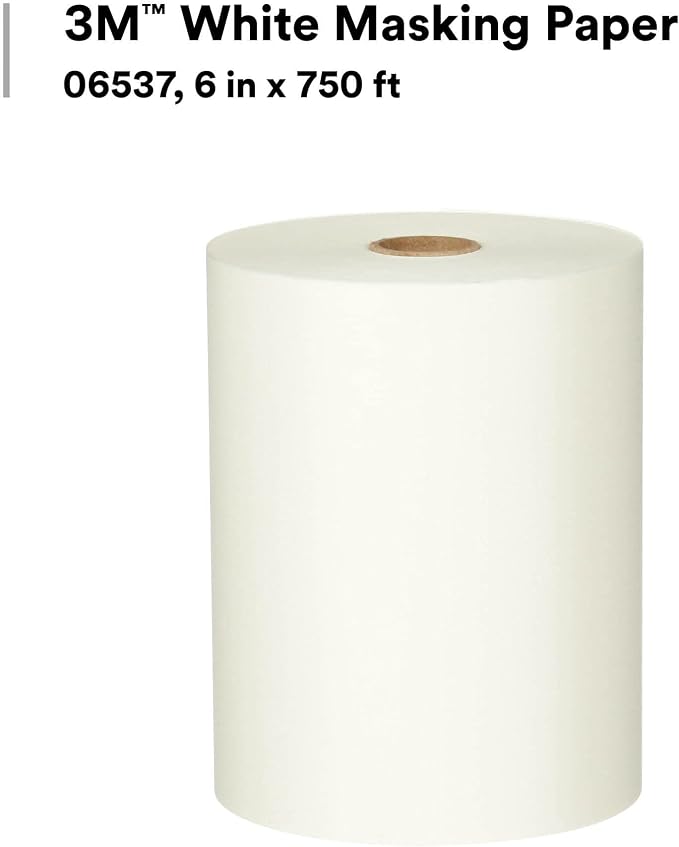 3M White Masking Paper 06537, Heat Resistant, Flexible, 6 in x 750 ft | Lint Free