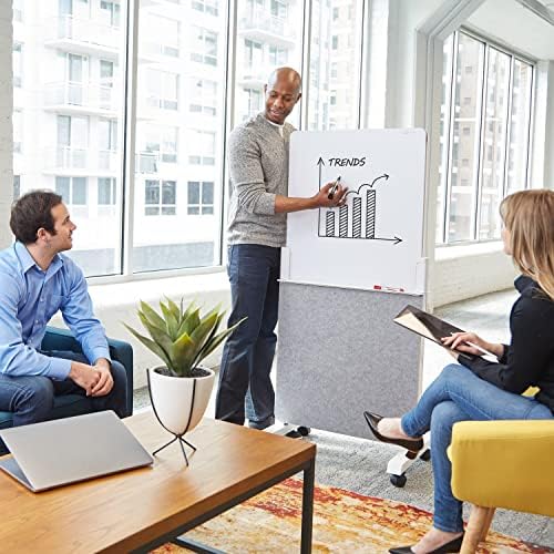 Quartet Whiteboard Easel, Glass Dry Erase Board, Rolling Easel Stand On Wheels, Double-Sided Privacy Screen with Adjustable Height, Includes 1 Marker, Creates Private Interactive Workspaces (Q293066W)