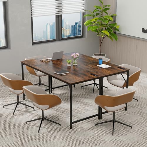 COSTWAY Home Office Desk, 32 Inch Computer Desk with Recessed Power Strip, Storage Bag & Headphone Hook, Wide Desktop, Modern Computer Workstation Writing Table for Home, Office (Rustic Brown + Black)