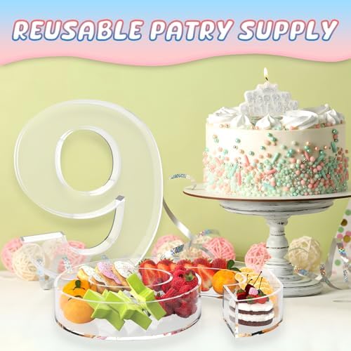 13.8" Extra Large Acrylic Number Charcuterie Board Box, Reusable Fillable Number Cake Candy Dish Display Serving Tray for Birthday Anniversary Party Decoration (9)
