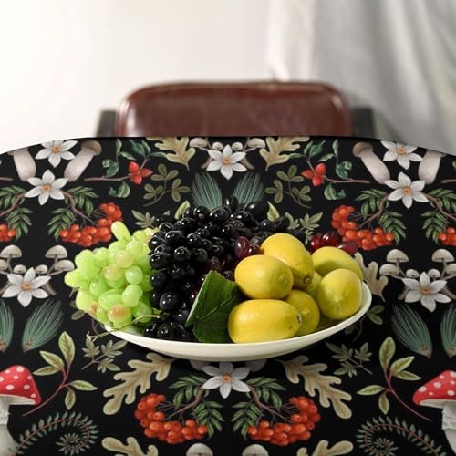 Autumn Mushroom Tablecloth, Rustic Vintage Farmhouse Mushrooms Fern Berries Leaves Botanical Print Table Cover for Outdoor Party Picnic Kitchen Dinning Table Decor 60x120in