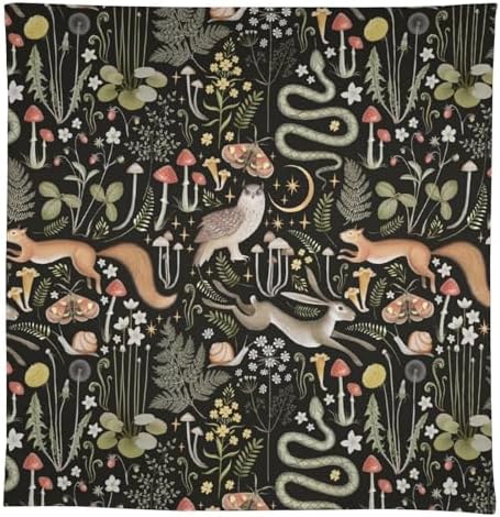 Retro Forest Curtains, Fairy Tale Woodland Wild Animals Moths Owl Snake Cartoon Flowers Mushroom Farmhouse Holiday Tablecloths for Home Kitchen Party Dinner Decor 60x120in