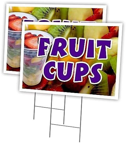 Fruit Cups 2 Pack of 12" x 16" Yard Sign & Stake | Advertise Your Business | Stake Included Image On Both Sides | Made in The USA