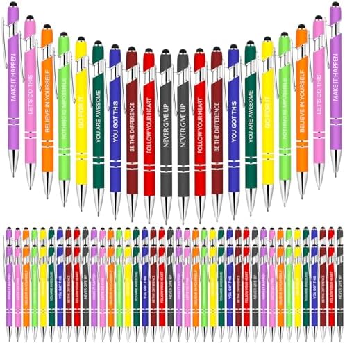 100 PCS Motivational Bulk Pens with Stylus Tip Gifts Black Ink