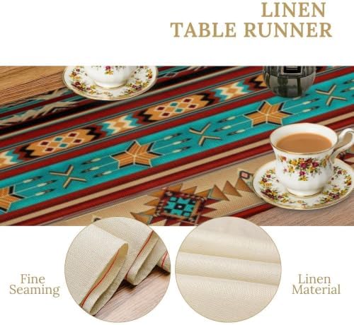 Aztec Table Runner,Ethnic Style Design Geometric Table Runners Dresser Scarves Table Setting Decor for Garden Farmhouse Wedding Party Holiday Dinner Home 13x90 Inch