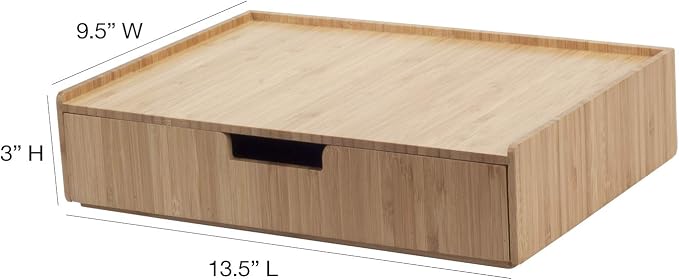 MobileVision Bamboo Telephone Stand with Drawer Stackable Storage Solution for Office Products Pens, Pencils, Scissors, Notepads, Business Cards and More