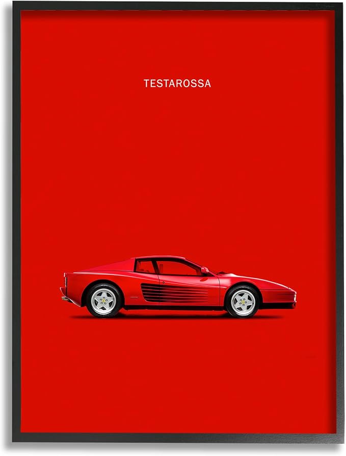 The Stupell Home Décor Collection Minimal Bright Bold and Shiny Testarossa Red Car Poster Framed Giclee Texturized Art, Multi-Color | Stupell Industries · By Mark Rogan · Ready to hang once unboxed · Printed in Johnston · Rhode Island · Made in USA