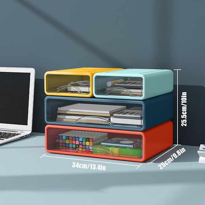 Desk Organizer with Drawers, Stackable Storage Drawers with Compartments Desktop Organization for Office Supplies, Makeup, Pencils, Tape, Erasers, Paperclips, Chargers (2S2M)