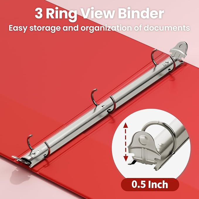 SUNEE 1/2 Inch Binders 3 Ring 6 Pack, 3 Ring Binders Half Inch Clear View PVC-Free (Fit 8.5x11 Inches) for School Binder or Office Binder Supplies, Classic 6 Colors