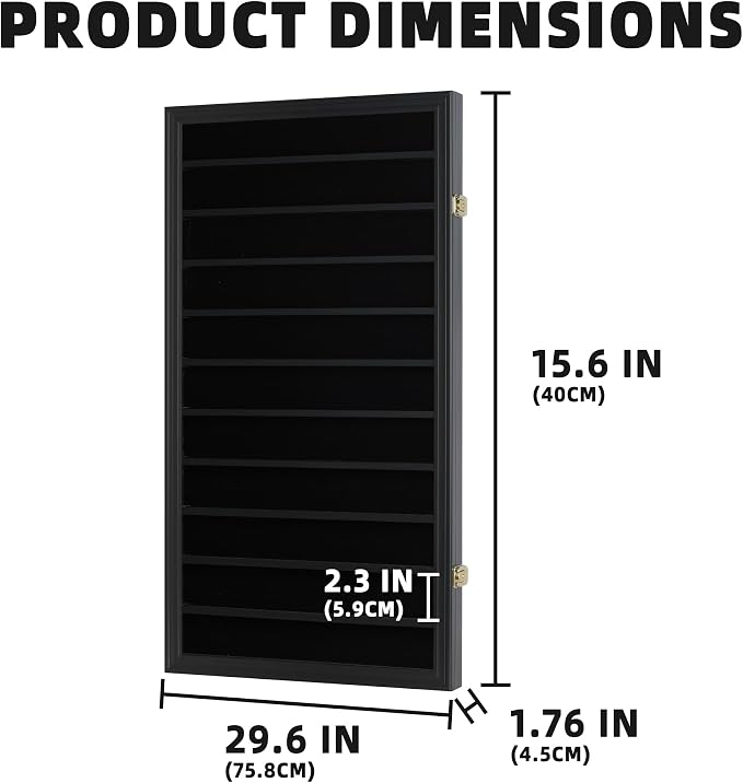 DisplayGifts Building Block Toy Minifigures Miniatures Thimble Display Case Wall Cabinet Standing Plates Included, 2.25" Shelf Height UV Protection Door Black Finish Frame