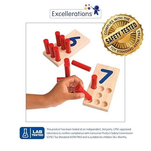 Excellerations Peg Number Board, Included: 10 Rubberwood Boards + 55 Wood Pegs + Storage Bag, Montessori Math Materials, Learning Manipulatives, Counting for Kids, Reggio Emilia Classroom Essentials