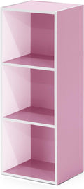 Furinno LUDER Book Shelf, 3-Cube Bookshelf, Bookcase with Open Shelves, 9.3 x 12 x 31.5, Easy Assembly, for Living Room, Bedroom, Home Office, White/Pink
