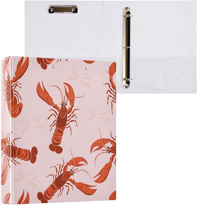 ALAZA 3 Ring Binder Cute Red Lobster Clipboard Round Ring Binder Holds 1.5 Inch Three Binders Heavy Duty Binders for Office Supplies, 1Pack