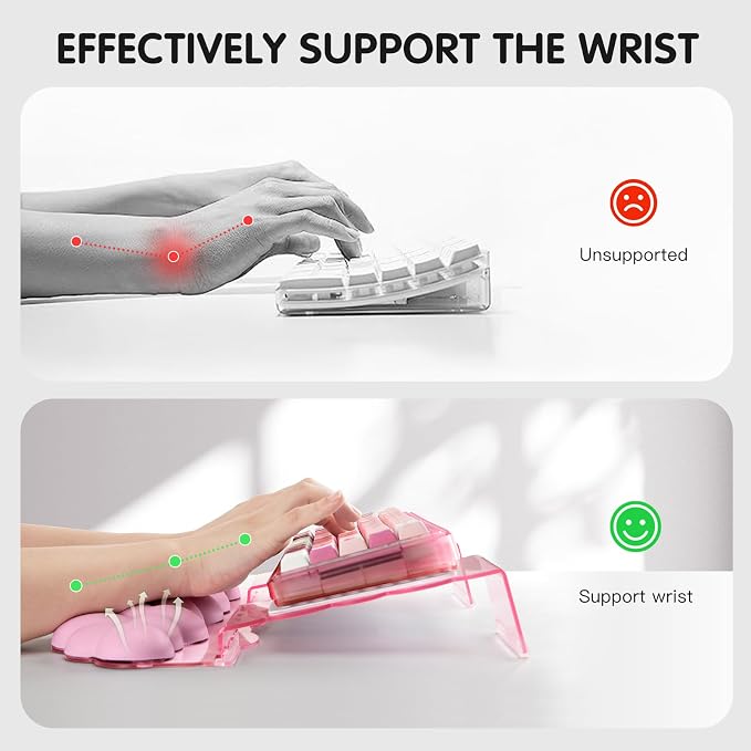Pink Acrylic Keyboard Stand with Wrist Rest，Detachable/Adjustable Width | Ergonomic Cloud Wrist Rest Keyboard Support，Width Adjustment 9.7-16.8 In,for Laptop,Office Desk - Portable Comfortable Typing