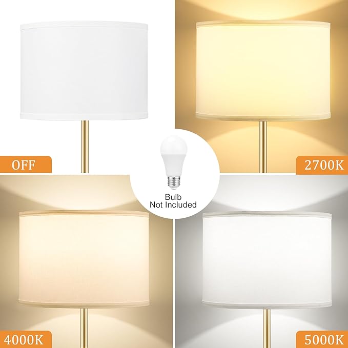 60'' Modern Floor Lamp with Shade, Tall Lamps for Living Room, Bedroom, Office, Dining Room, Gold & Black Lamp Pole(Without Bulb)
