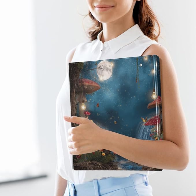 Whimsical Red Mushroom Forest Binder 3 Ring 1.5 Inch Binder with Clipboard&Pockets, Hardcover Binders Heavy Duty Large File Folder for Office School Supplies - Holds 200 Sheets