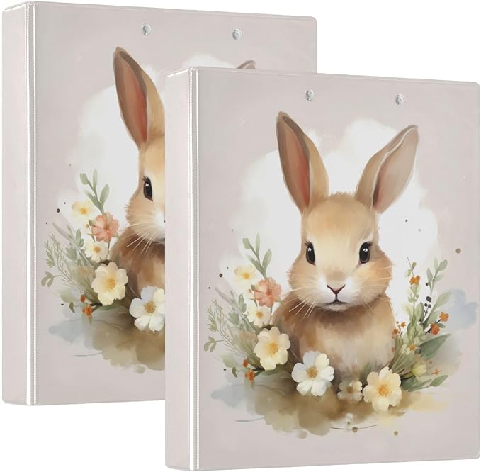 Cute Floral Bunnies Easter Print 3 Ring Binder 1.5 Inch Binders 3 Ring with Clipboard & 3 Pockets Three Ring Binder Organizer Letter Size for Girls School Supplies 1 Pack