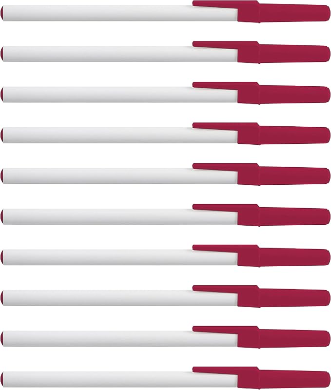 DISCOUNT PROMOS Value Stick Pens Set of 10, Bulk Pack - Blue Ink, Great for Office, School, Business, Tradeshows, Events - Burgundy Cap