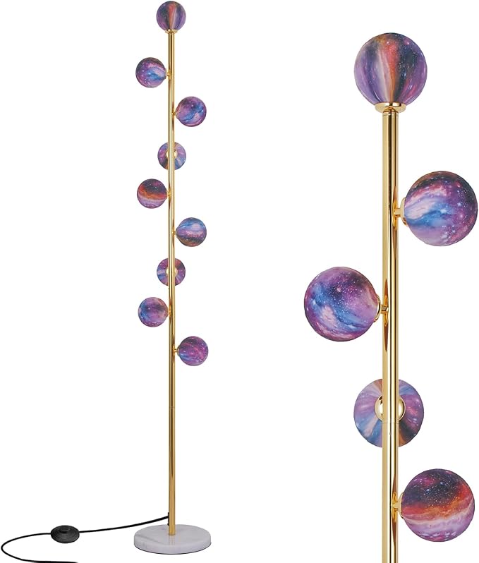 Hsyile Modern Creative Floor Lamp for Living Room,Bedroom,Office,Globe High Pole Standing Lamp, Tree Lamp (Gold&Colored Shade)