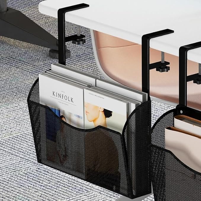 INLDY Under Desk Drawer, Desk Side Storage, Hanging Desks Organizer, Clamp On Mesh Metal Desks Organizer for Office and Home (Black)