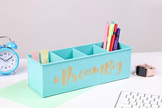 DUDKI HOME QUINTESSENTIALS 4 Compartments Pen Holder and Makeup Stand - Gift Office Desk Accessories Décor Storage Multi-functional Pen Organizer for Countertop Desk