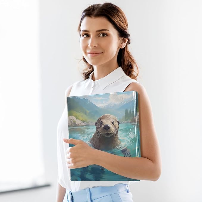 3 Ring Binder Sea Otter 1.5" Round Ring Binders View Binder with 200 Sheet for Women Men Office Kids School Supplies, 1 Pack