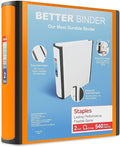 Staples Better Binder, 2 Inch D-Ring, Bright Orange, Reinforced Spine | High-capacity 3-ring binder for durable school and office document storage.