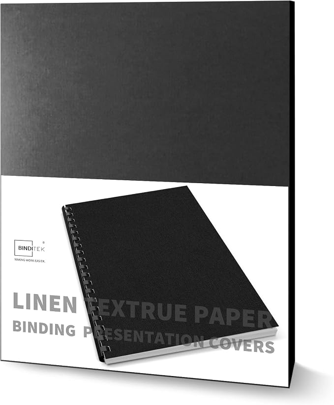 13Mil Slight Linen-Texture Paper Binding Cover, Letter Size, Black, 25 Pack | Paper Binding Presentation Covers, Glossy, 8.5" x 11" Letter Size, 250 GSM, 90 lb, Unpunched, for Business, School Projects