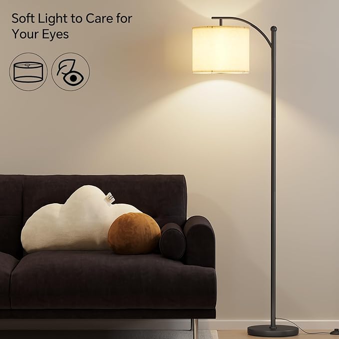 SUNMORY Arc Floor Lamp, Modern Floor Lamp with 3 Color Temperatures Bulb | Metal Standing Lamps with Adjustable Hanging Lampshade,Tall Floor Lamps for Living Room, Bedroom, Office, Black