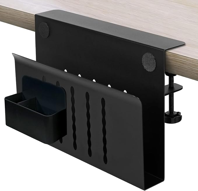 Laptop Holder for Desk, Under Desk Storage Organizer with Pen Slot | osseph Desk Storage, No Drill Clamp to 0.5-2.38" Desks, Cooling Vents Vertical Rack, Magnetic Pen Holder, 22 Lbs Carbon Steel
