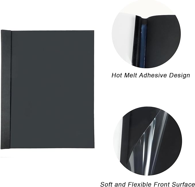 RAYSON TBC12-25 Thermal Binding Covers, 1/2 Inch, Black Letter Size Holds 120 Sheets, 25 Pack