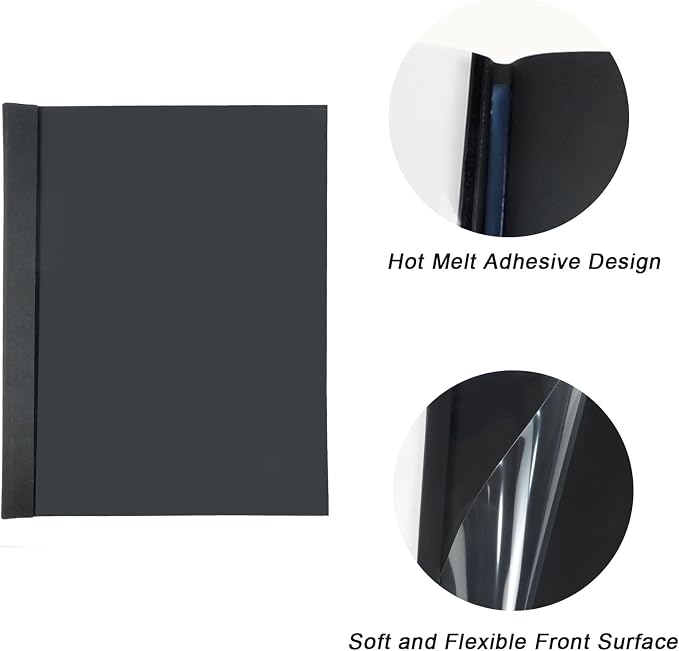 RAYSON TBC10-25 Thermal Binding Covers, 3/8 Inch, Black Letter Size Holds 90 Sheets, 25 Pack