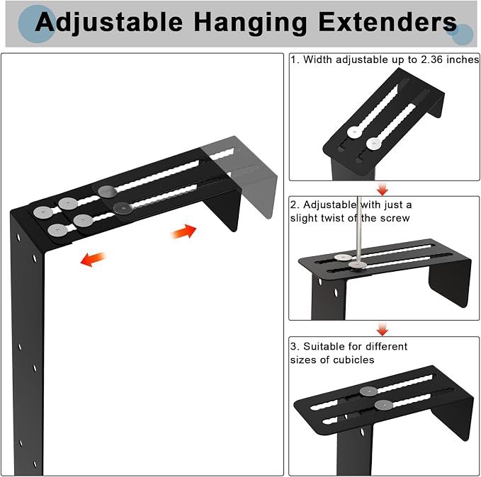 6 Pcs Cubicle Shelf Hanger Extenders for Office Desk Width Extension Black | Metal Cubicle Storage Hangers Expanders for Office Organization, Workstation Shelf Extension
