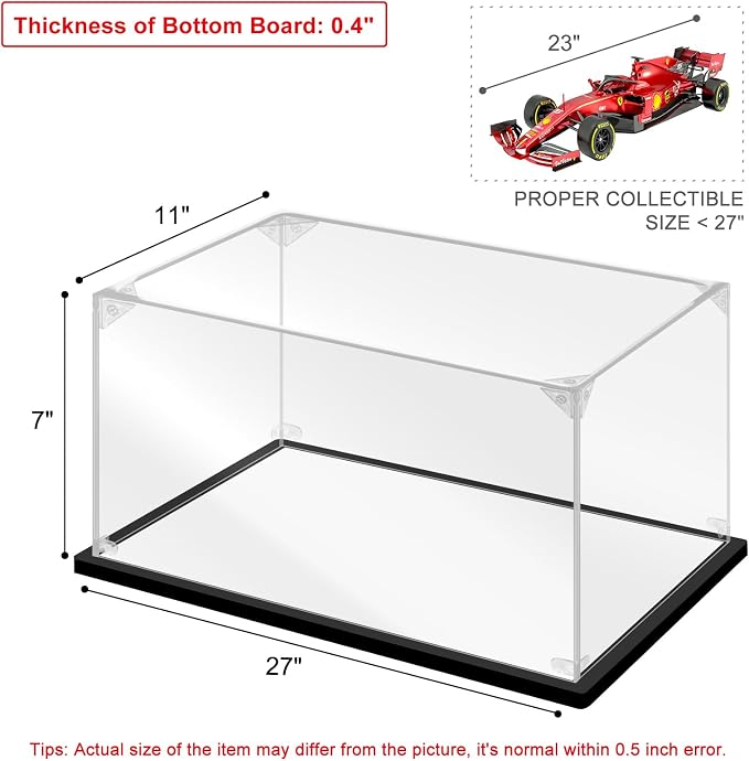 Acrylic Display Case, 27.5×11.8×7.8 Inch Clear Acrylic Display Box with Black Frame, Assemble Collectibles Display Case for Trophy, Action Figures, Dolls & Building Toys