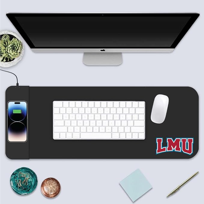 Loyola Marymount University Classic Wireless Charging Cloth Desk Mat, Durable Office Supplies, Non-Slip Base, Quick Charging Wireless Desk Pad, Black