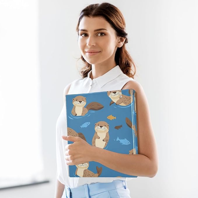 Cute Sea Otters Blue Decorative 3 Ring Binder 1.5 Inch Large View Binders with Pockets Holds 200 Sheets File Organizer for Office College School, 2 Pack