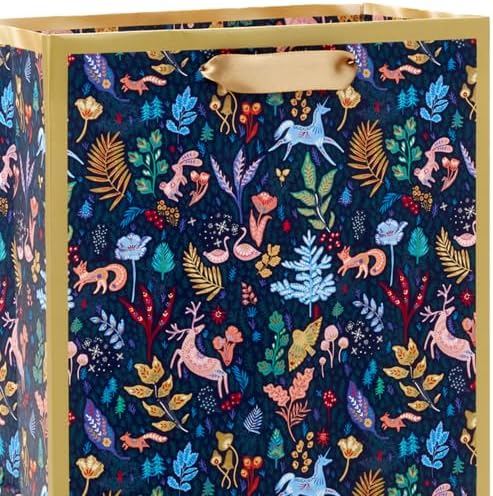 Hallmark Assorted Holiday Gift Bags (8 Bags: 3 Small 6", 3 Medium 9", 2 Large 13") Winter Woodland Joy, Navy Blue, Gold