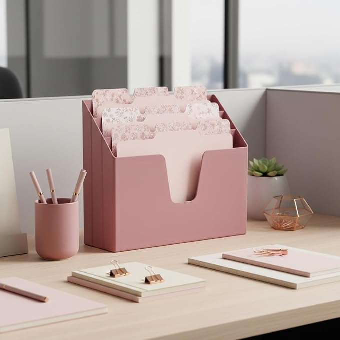 Acrimet Horizontal Triple File Folder Organizer Sorter, Letter Size, Pink | Open Top Design, 3 Staggered Compartments, Wall-Mountable and Desktop, Plastic, Ideal for Folders, Documents, Papers and Mail