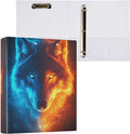 Aslsiy Kids 3 Ring Binder 1.5 Inch Water and Fire Wolf (4) Girls Round Clipboard Binder Decorative Harcover Binders Organizer for Office School Supply