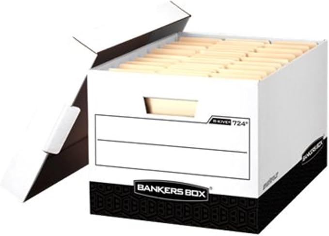Bankers Box 12-Pack R-Kive Heavy Duty File Storage Boxes with Lids, FastFold Assembly, Letter/Legal, (00724)