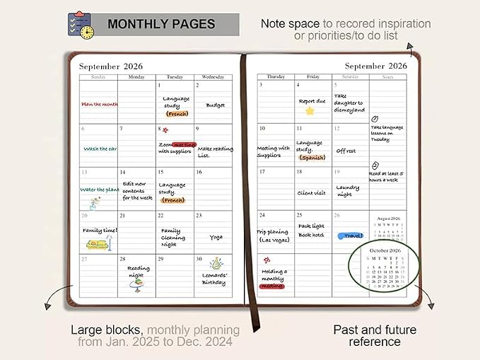 Benkaim Academic Daily Planner 2026-2027 One Page A Day (8.5"x5.8"), Calendar Book with Hourly Schedule, Appointment Book July 2026 to June 2027 Hard Cover (Brown)
