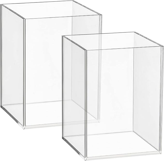 Mototo 2 Pieces Clear Acrylic Pen Holder & Pencil Cup Clear Makeup Bush Holder Acrylic Desktop Stationery Organizer for Office School Home Desk Accessories - 2 Pack, Square