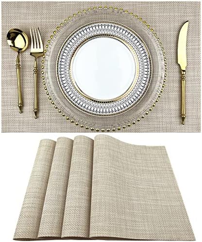 WAZAIGUR Placemats Crisscross Woven Vinyl Place Mats Set of 4 Beige