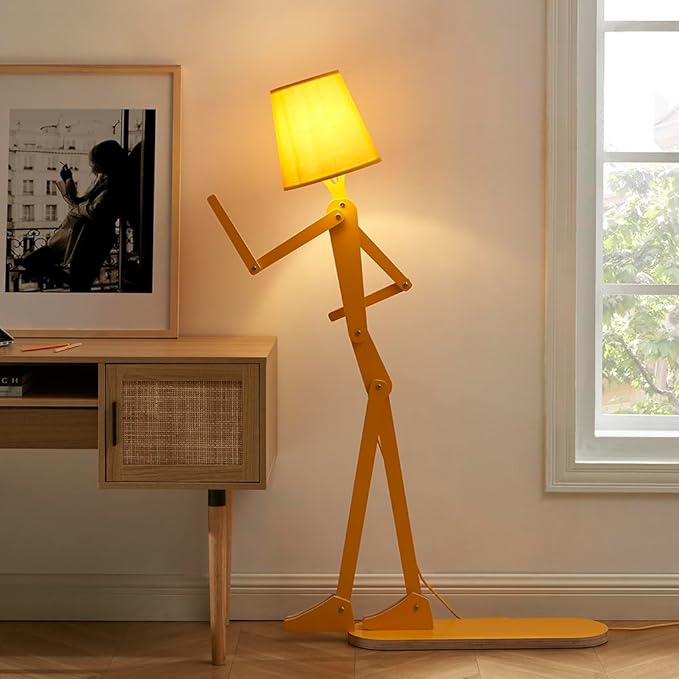 Cool Mini Wood Floor Lamp for Kids Room Corner Reading, Egg Yellow | LED Bulb Included, Living Room, Bedroom, Bedside, Office, Decorative Standing Light, Creative Swing Arm