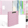 3 Ring Binder 1 inch with Clipboard - Pink Polka Dot Design, Includes Dividers, File Bag & Spine Label - Fun and Functional for School or Office, Holographic Waterproof Film