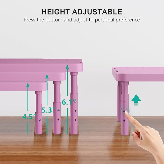WALI Computer Monitor Stand for Desk, Adjustable Laptop Riser, up to 44 lbs | Desk Monitor Riser Underneath Storage, Fits Notebook, Laptops, Printers, for Home, Office, School (PTT001-P),1 Pack, Pink