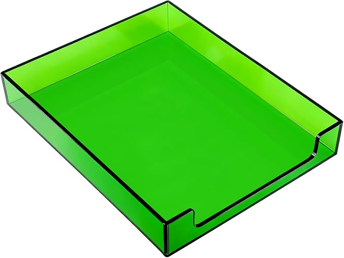 Paper Tray Acrylic File Organizer for Desk Letter Tray Desk Organizer Document Holder Sorter Storage for A4 Office Supplies Magazines, 13.8x10.6x2.4 Inches, Emerald Green